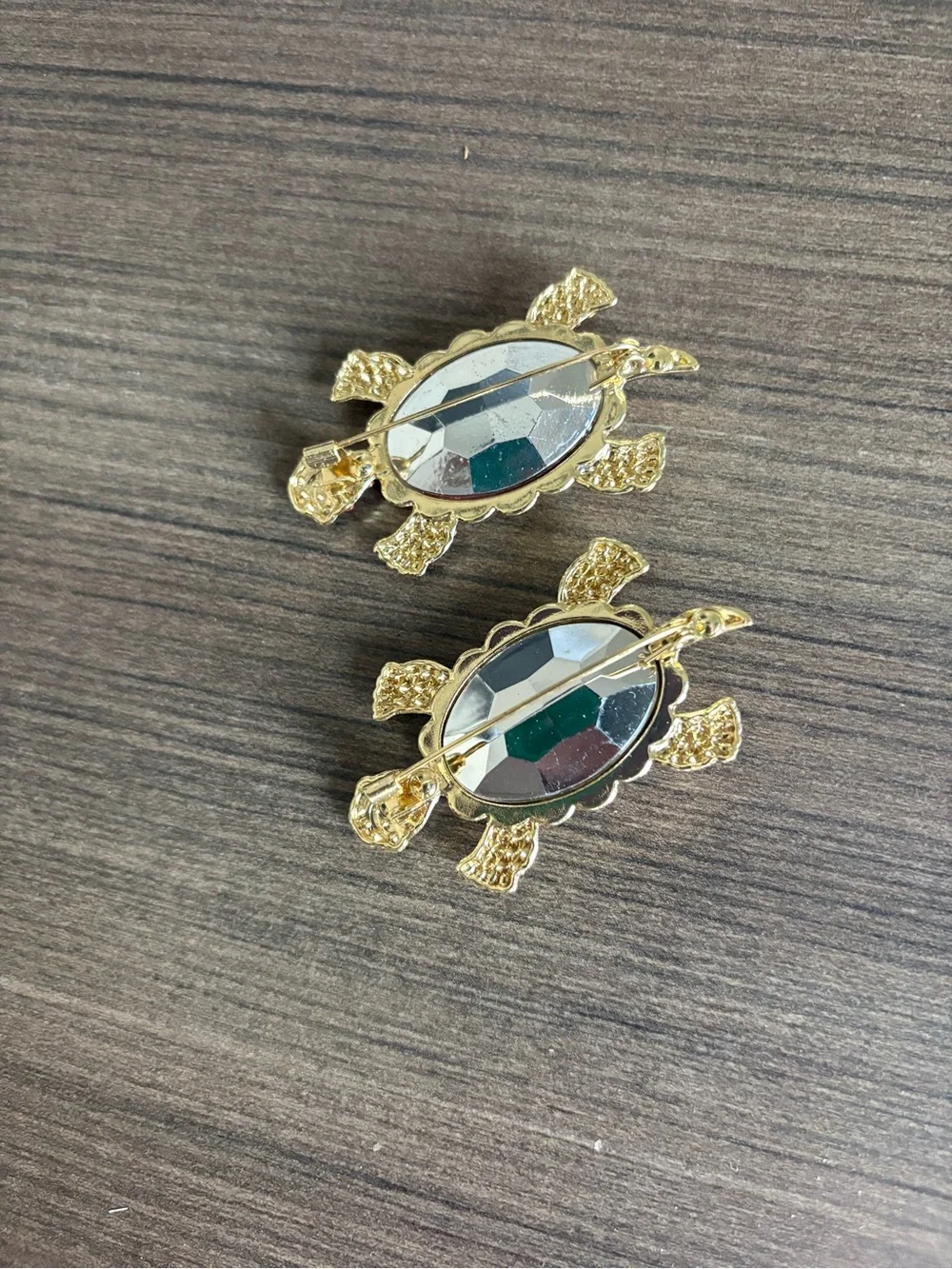 2 Rhinestone Turtle Brooches - Pink & Gold